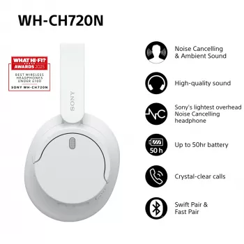 Sony WH-CH720 Headset Kabelgebunden & Kabellos Kopfbügel Anrufe/Musik USB Type-C Bluetooth Weiß