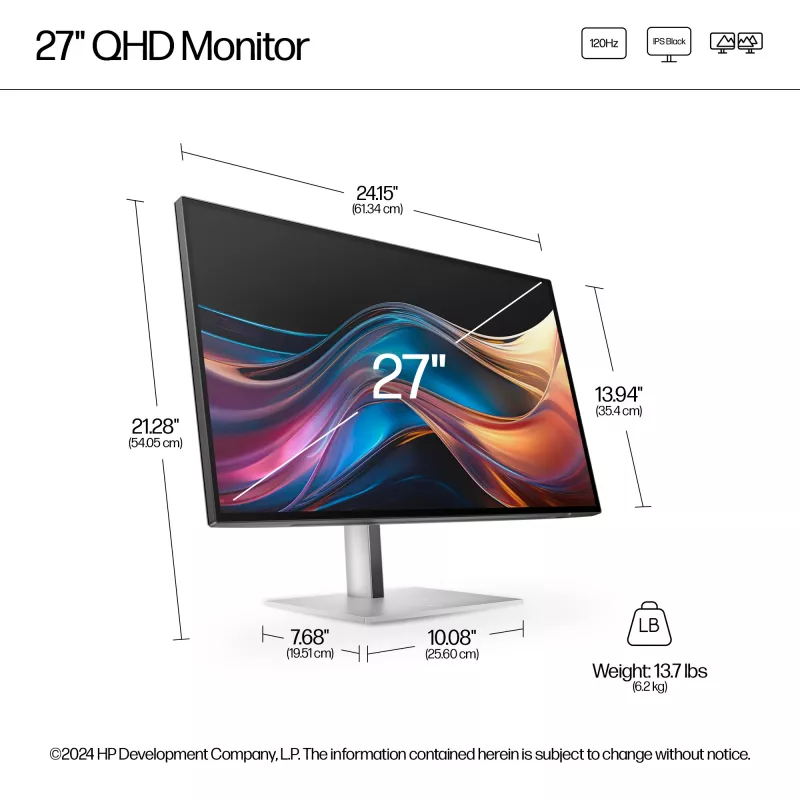 HP Series 7 Pro 27 Zoll QHD-Monitor – 727pq PVC-frei