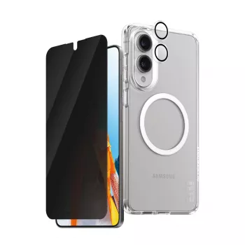 PanzerGlass Schutzset Flagship 3-in-1: Hülle, Privacy-Panzerglas, Kameralinsenabdeckung für Samsung Galaxy S25 Edge