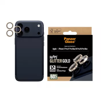 PanzerGlass® Hoops® Kameraobjektivschutz Glitzer Gold iPhone 17 Pro | iPhone 17 Pro Max | iPhone 16 Pro | 16 Pro Max