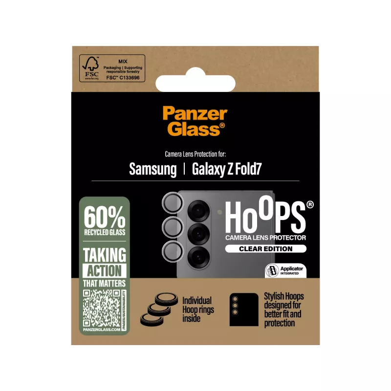 Kameraschutzglas PanzerGlass Hoops Transparent für Samsung Galaxy Z Fold7 (gehärtetes Glas, Silikon)