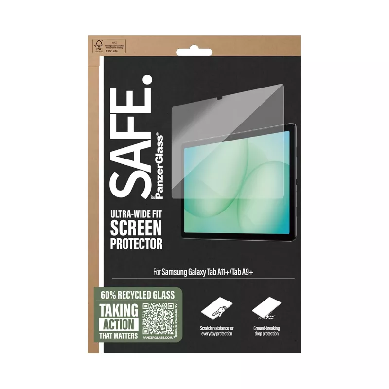PanzerGlass SAFE. by ® Displayschutz Samsung Galaxy Tab A11+ | Tab A9+ | Ultra-Wide Fit