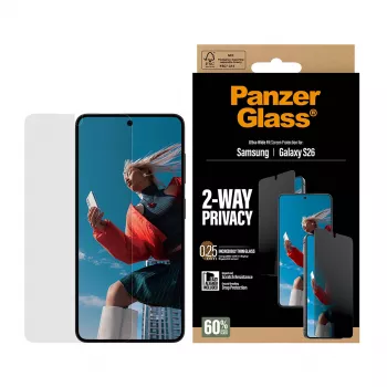 PanzerGlass 2-Way Privacy Screen Protector für Samsung Galaxy S26 — Ultra-Wide Fit, PET + Silicone, kratz- und stoßfest