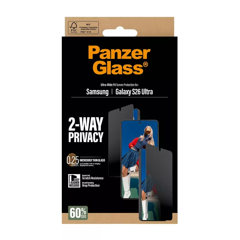 Bildschirmschutz PanzerGlass 2-Way Privacy für Samsung Galaxy S26 Ultra — PET-Blickschutzfilter, EasyAligner, 1 Stück