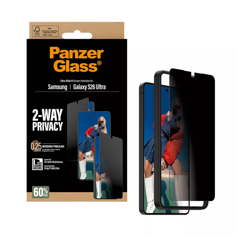 Bildschirmschutz PanzerGlass 2-Way Privacy für Samsung Galaxy S26 Ultra — PET-Blickschutzfilter, EasyAligner, 1 Stück
