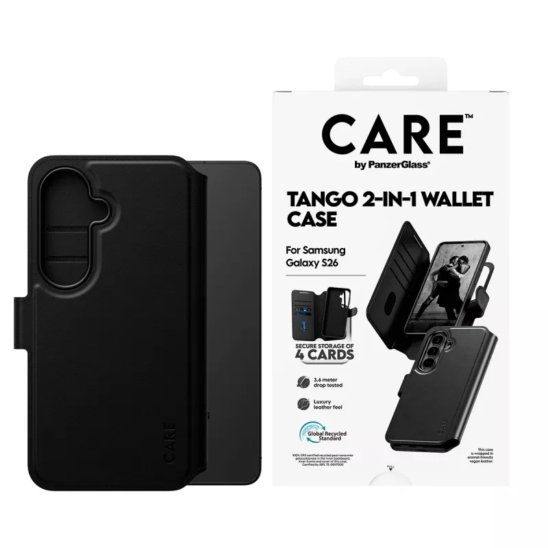 PanzerGlass CARE 2-in-1 Brieftasche-Hülle mit Qi für Samsung Galaxy S26, transparente Hülle