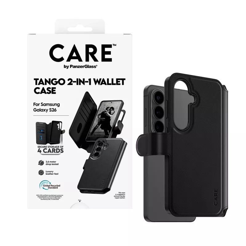 PanzerGlass CARE 2-in-1 Brieftasche-Hülle mit Qi für Samsung Galaxy S26, transparente Hülle