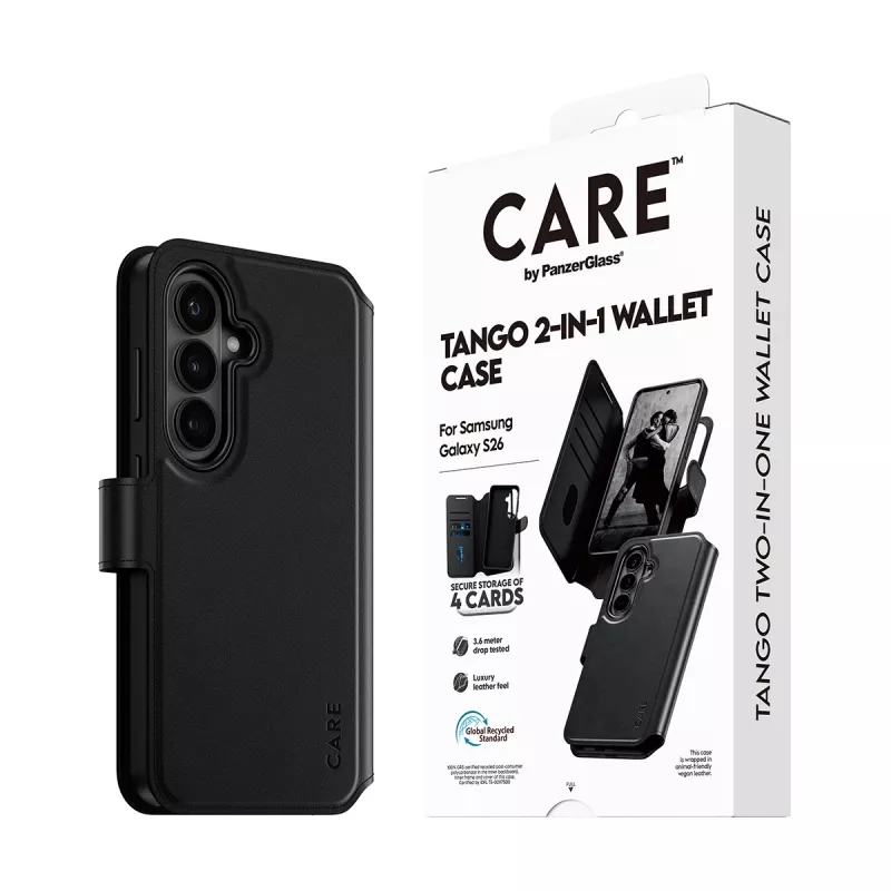 PanzerGlass CARE 2-in-1 Brieftasche-Hülle mit Qi für Samsung Galaxy S26, transparente Hülle
