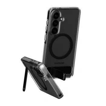 Schutzhülle PanzerGlass CARE™ Urban Explorer Case für Samsung Galaxy S26, transparent mit schwarzem Aufsteller und Qi-Unterstützung