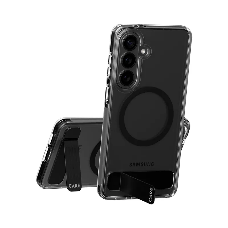 PanzerGlass CARE™ by ® Hülle Transparent mit schwarzem Kickstand & Qi Samsung Galaxy S26+