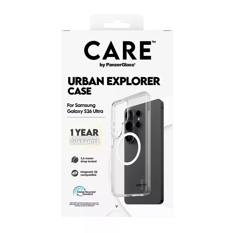 Handyhülle PanzerGlass CARE™ by Urban Explorer — Transparente Hülle mit White Qi für Samsung Galaxy S26 Ultra