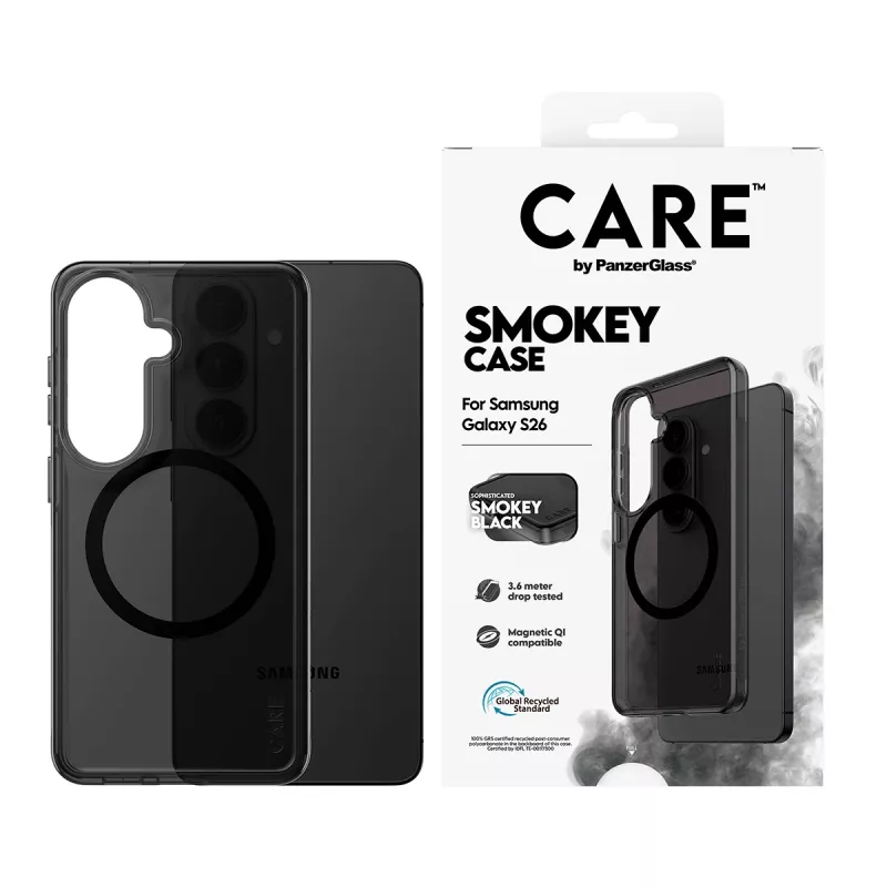 Schutzhülle PanzerGlass CARE™ Smokey Case mit Schwarz Qi für Samsung Galaxy S26