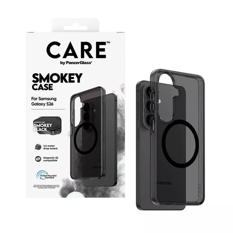 Schutzhülle PanzerGlass CARE™ Smokey Case mit Schwarz Qi für Samsung Galaxy S26