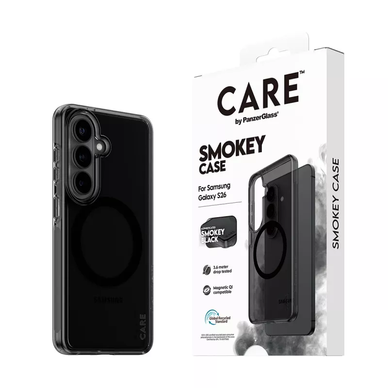 Schutzhülle PanzerGlass CARE™ Smokey Case mit Schwarz Qi für Samsung Galaxy S26