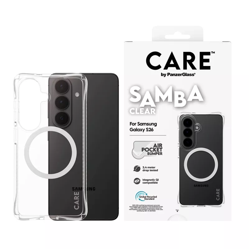 Schutzhülle PanzerGlass CARE Samba Transparent mit Weiß Qi für Samsung Galaxy S26