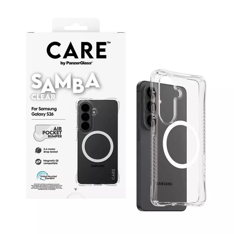 Schutzhülle PanzerGlass CARE Samba Transparent mit Weiß Qi für Samsung Galaxy S26