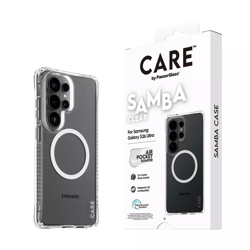PanzerGlass CARE™ by ® Samba Hülle Transparent w. White Qi Samsung Galaxy S26 Ultra