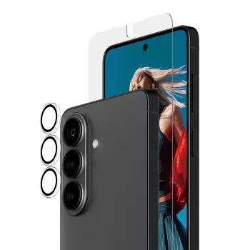 PanzerGlass Displayschutz-Bundle für Samsung Galaxy S26 — Hoops 2-in-1 Ultra-Wide Fit, gehärtetes Glas + PET-/Silikonschichten