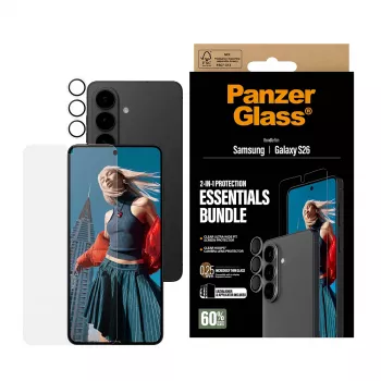 PanzerGlass Displayschutz-Bundle für Samsung Galaxy S26 — Hoops 2-in-1 Ultra-Wide Fit, gehärtetes Glas + PET-/Silikonschichten