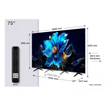 TCL P7K 75P7K TV 190,5 cm (75 Zoll) 4K Ultra HD Smart-TV WLAN Metallisch 450 cd/m²