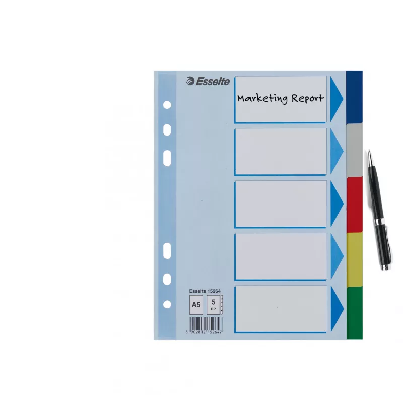 Registerreiter ESSELTE 5-teilig A5 Polypropylen farbig, zum Ablegen und Indizieren