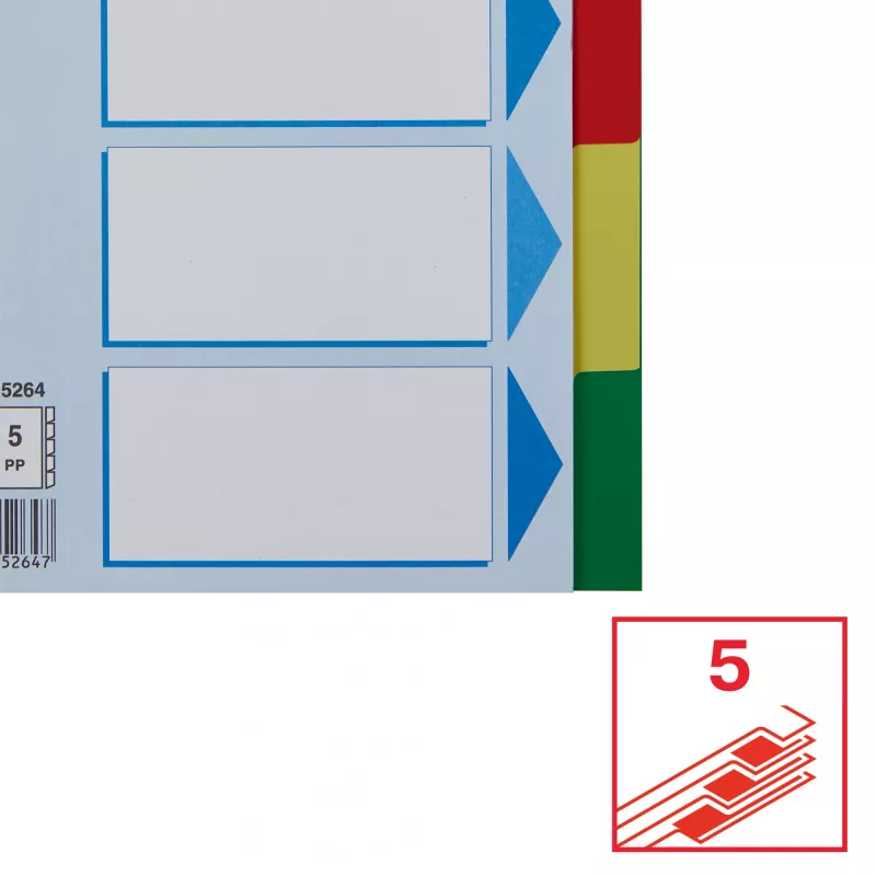 Registerreiter ESSELTE 5-teilig A5 Polypropylen farbig, zum Ablegen und Indizieren