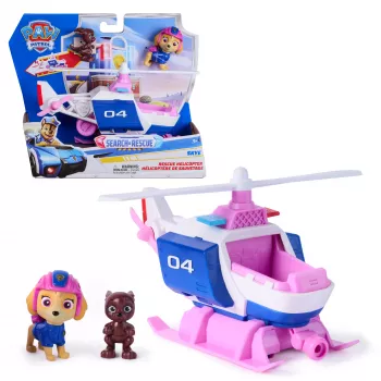 PAW Patrol: Search & Rescue, Skye Rettungshubschrauber mit 2 Figuren, Helden-Hubschrauber-Spielzeug mit Rückziehfunktion, Kinderspielzeug für Jungen & Mädchen ab 3 Jahren