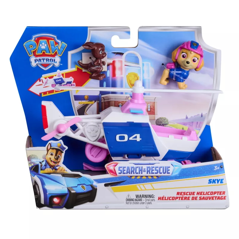 PAW Patrol: Search & Rescue, Skye Rettungshubschrauber mit 2 Figuren, Helden-Hubschrauber-Spielzeug mit Rückziehfunktion, Kinderspielzeug für Jungen & Mädchen ab 3 Jahren