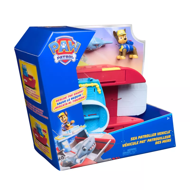 PAW Patrol Sea Patroller Vehicle mit Chase- und Hai-Figur, 2 Patrouillenmodi, Kinderspielzeug für Jungen und Mädchen ab 3 Jahren