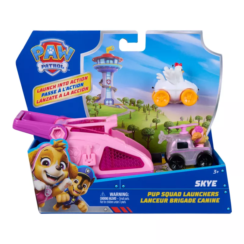 PAW Patrol Skye Pup Squad Launchers mit Chickaletta-Fahrzeug 2er-Pack, Spielzeug für Jungen und Mädchen ab 3 Jahren