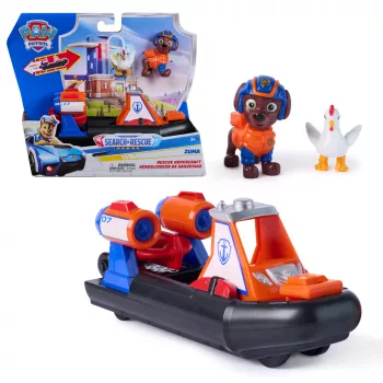 PAW Patrol : Search & Rescue, Zuma Rescue Hovercraft Water Vehicle mit 2 Figuren, Spielzeugboot mit Rückzieh-Action, Kinderspielzeug für Jungen & Mädchen ab 3 Jahren
