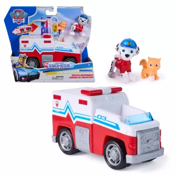 PAW Patrol : Search & Rescue, Marshall Rescue Responder Fahrzeug mit 2 Figuren, Spielzeug-LKW mit Rückzieh-Aktion, Spielzeug für Jungen & Mädchen ab 3 Jahren