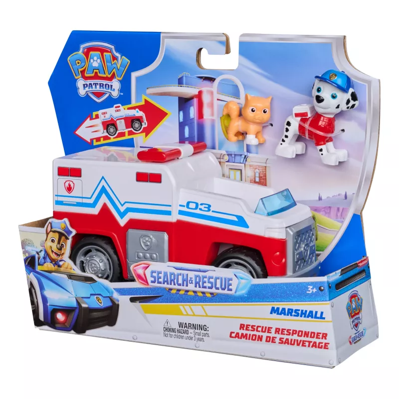 PAW Patrol : Search & Rescue, Marshall Rescue Responder Fahrzeug mit 2 Figuren, Spielzeug-LKW mit Rückzieh-Aktion, Spielzeug für Jungen & Mädchen ab 3 Jahren