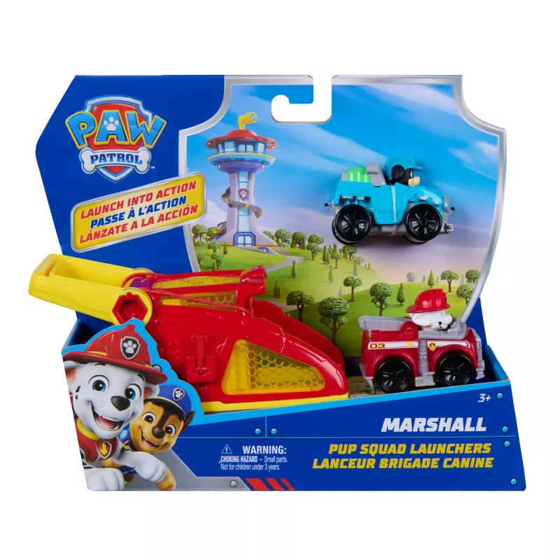 PAW Patrol Marshall Pup Squad Launchers mit Rex-Fahrzeug 2er-Pack, Kinderspielzeug für Jungen und Mädchen ab 3 Jahren