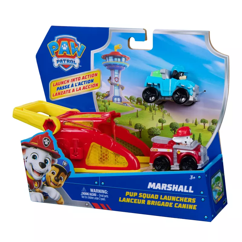 PAW Patrol Marshall Pup Squad Launchers mit Rex-Fahrzeug 2er-Pack, Kinderspielzeug für Jungen und Mädchen ab 3 Jahren