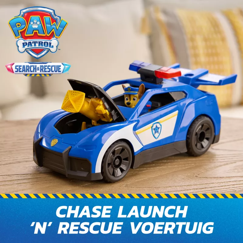 PAW Patrol : Search & Rescue, Chase Launch 'N' Rescue Cruiser mit Figur & 2 Geschossen, Lichter, Geräusche, & verstecktem Werfer, Kinderspielzeug für Jungen & Mädchen ab 3 Jahren