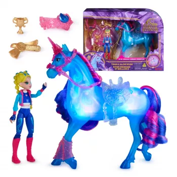Unicorn Academy, Train & Glow Light-up River Einhorn mit Isabel, Ostergeschenkidee, Puppen & Einhornspielzeug für Mädchen, enthält 3 Trainingsaccessoires