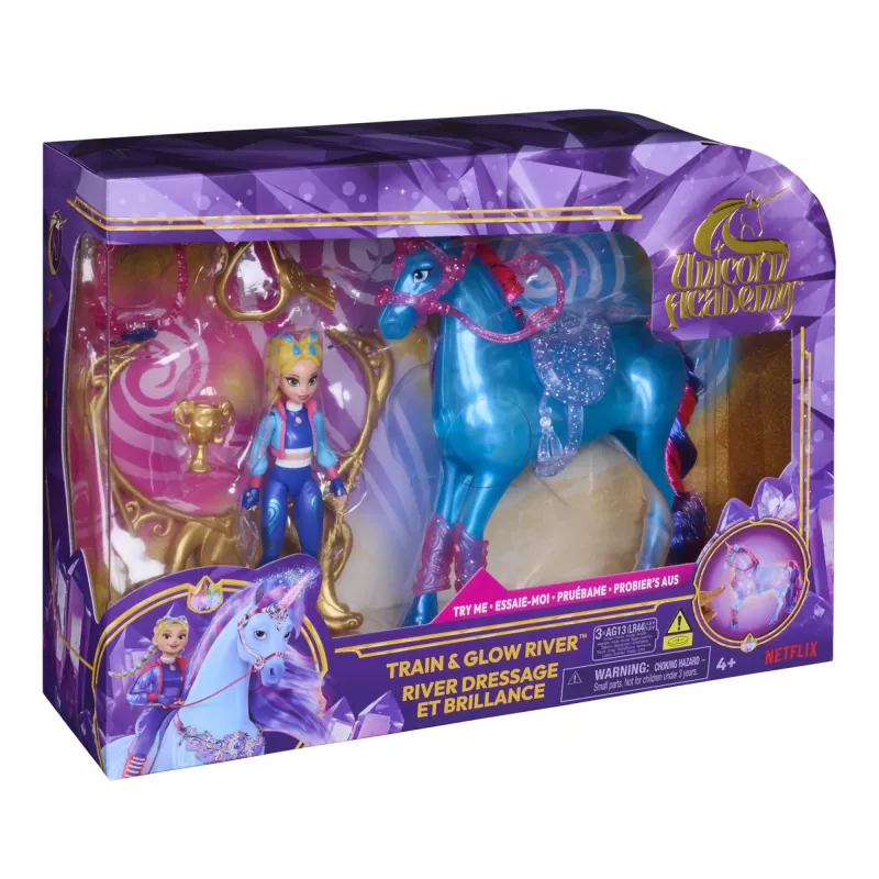 Unicorn Academy, Train & Glow Light-up River Einhorn mit Isabel, Ostergeschenkidee, Puppen & Einhornspielzeug für Mädchen, enthält 3 Trainingsaccessoires