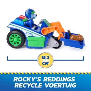 PAW Patrol: Search & Rescue, Rocky Rescue Recycler Fahrzeug mit 2 Figuren, Spielzeugauto mit Rückzieh-Action, Kinderspielzeug für Jungen und Mädchen ab 3 Jahren