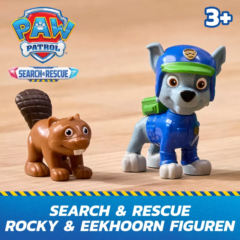 PAW Patrol: Search & Rescue, Rocky Rescue Recycler Fahrzeug mit 2 Figuren, Spielzeugauto mit Rückzieh-Action, Kinderspielzeug für Jungen und Mädchen ab 3 Jahren