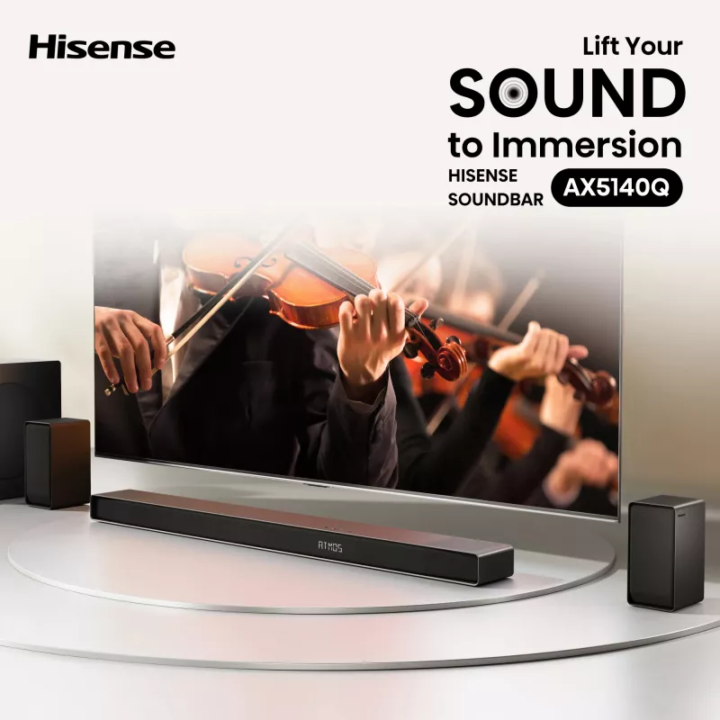 Soundbar Hisense AX5140Q 5.1.4 Dolby Atmos, 600 W RMS, kabelloser Subwoofer 280 W, schwarz