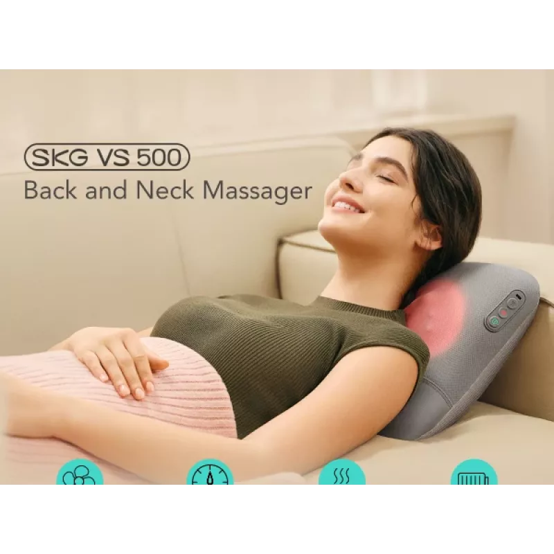 SKG VS500 Massagekissen – Knetmassage, batteriebetrieben 10 W, integrierter Akku, Grau