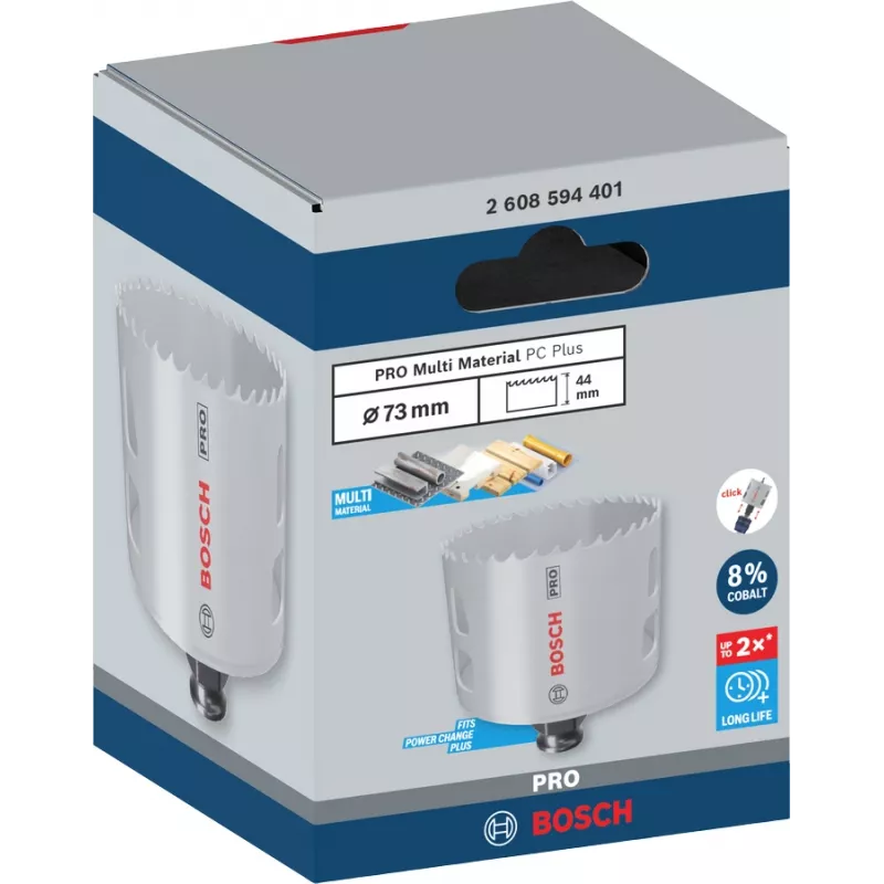 Bosch PRO Multi Material PC Plus, 44/73 mm, Einzeln, Bohrer, Trockenbau, Metall, Nichteisenmetall, Kunststoff, Weichholz, Schwarz, Grau, Kobaltstahl, Kobaltlegierungs-Schnellarbeitsstahl (HSS-Co)