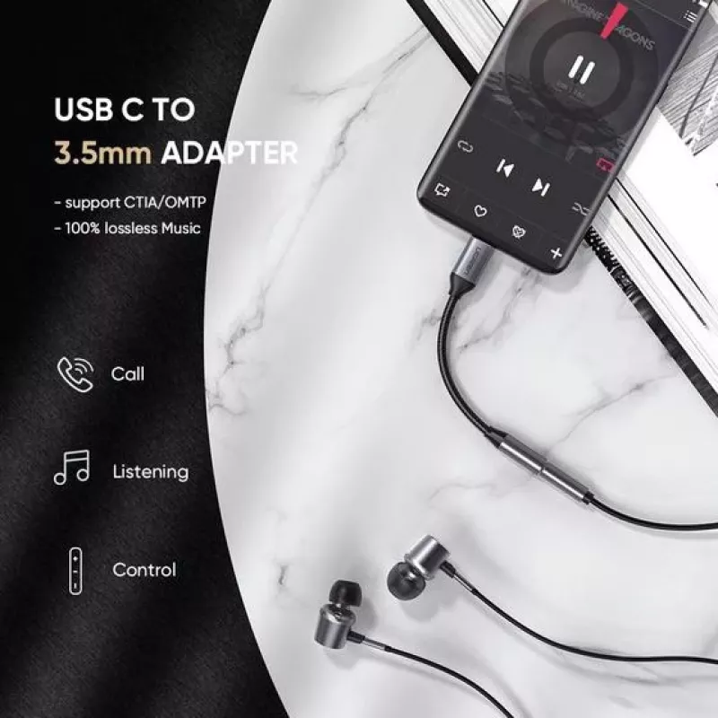 Mobiltelefonkabel Ugreen 30632 USB-C auf 3,5 mm Schwarz