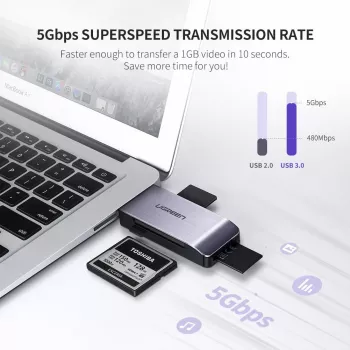 Kartenleser UGREEN 50541 USB 3.2 Gen 1 (3.1 Gen 1) — CF, SD, MicroSD, Memory Stick, Stahl, 5000 Mbit/s