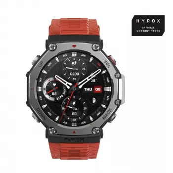 Amazfit T-Rex 3 Lava 3,81 cm (1,5 Zoll) AMOLED 48,5 mm Digital 480 x 480 Pixel Touchscreen Schwarz, Edelstahl GPS (Satellit)