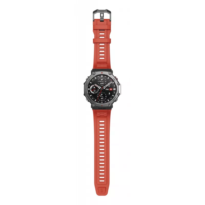Amazfit T-Rex 3 Lava 3,81 cm (1,5 Zoll) AMOLED 48,5 mm Digital 480 x 480 Pixel Touchscreen Schwarz, Edelstahl GPS (Satellit)