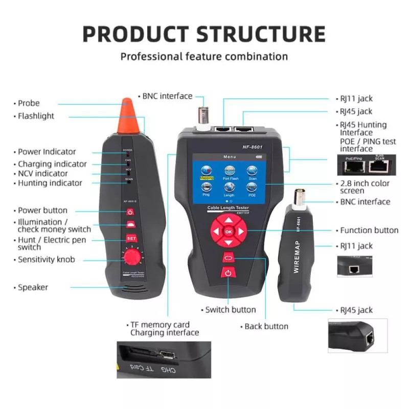 Kabeltester LYNX CS TLCD88 — LCD-Tester für Cat3/Cat5E/Cat6 und PoE-Erkennung