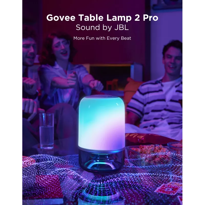 Tischlampe Govee H6020 Table Lamp 2 Pro Sound by JBL — RGBIC + Warmweiß, 600 lm, Wi‑Fi & Bluetooth, 5200 mAh
