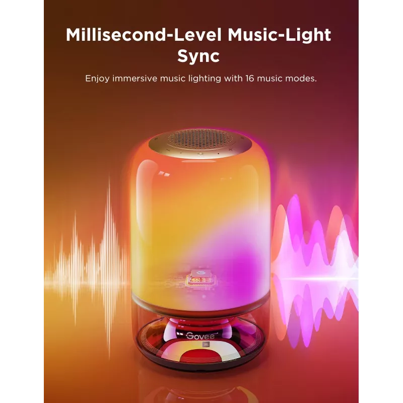 Tischlampe Govee H6020 Table Lamp 2 Pro Sound by JBL — RGBIC + Warmweiß, 600 lm, Wi‑Fi & Bluetooth, 5200 mAh
